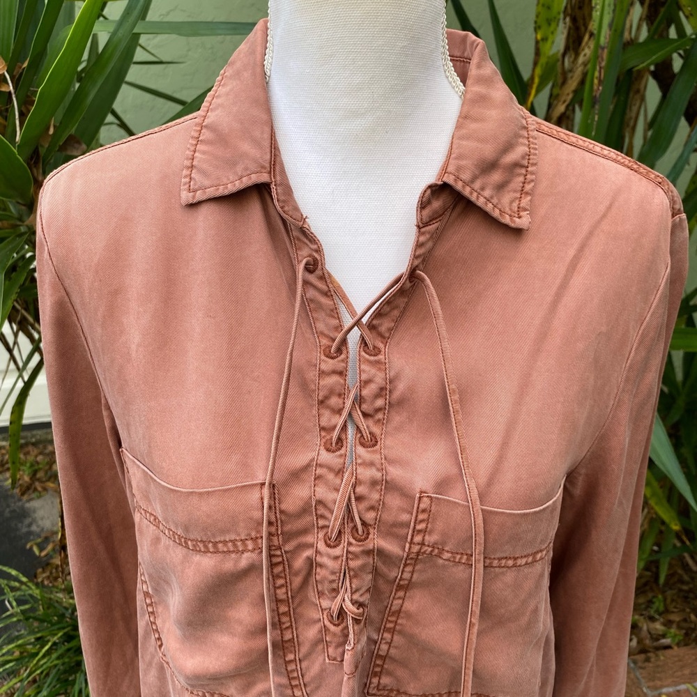Free People Lace Up Rust Shirt - Picture 10 of 11